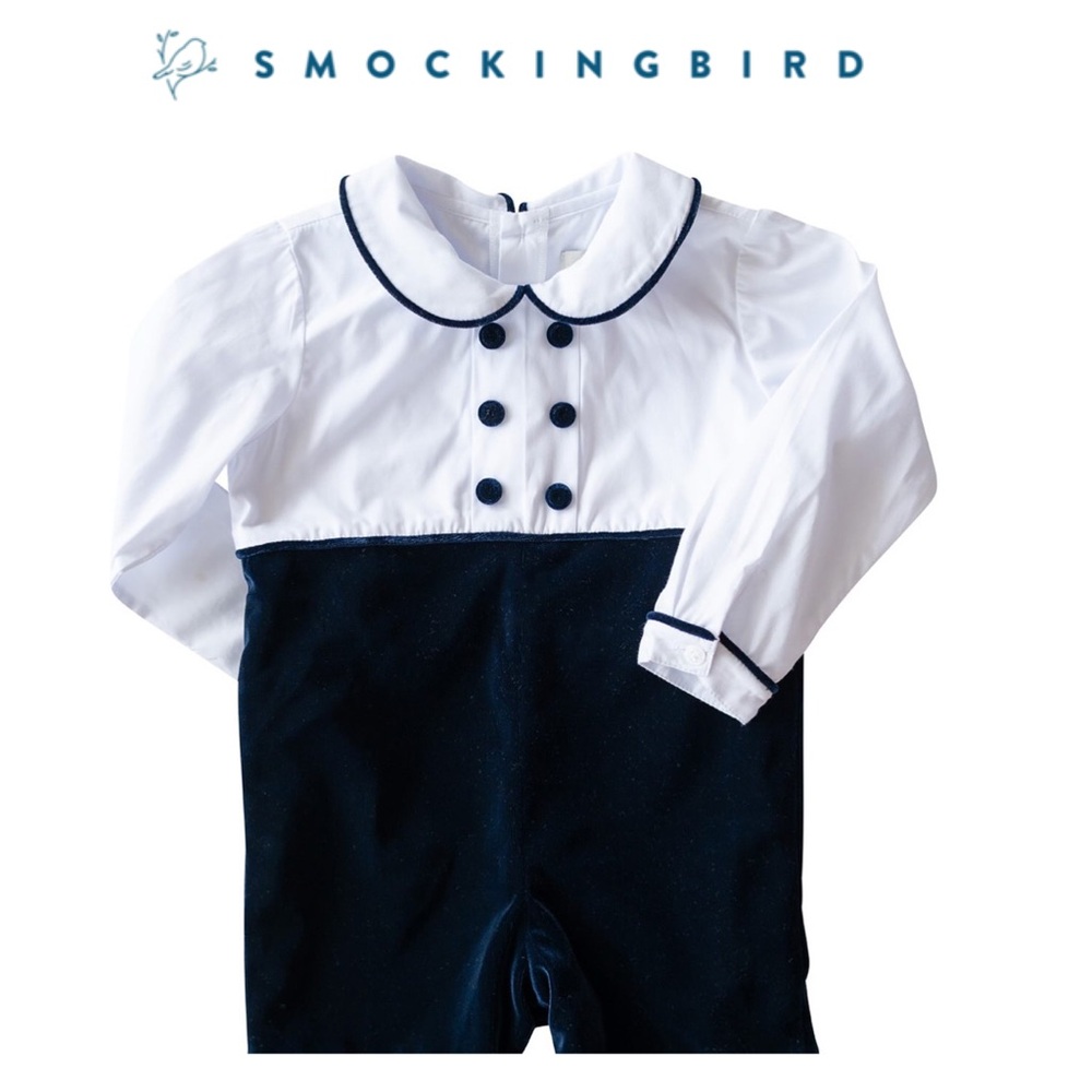 Smockingbird Darby Fallon Clark Baby Boys Conway Peter Pan Velvet Collar JonJon